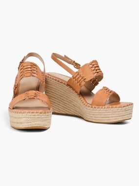 Veronica Beard Riya Slingback Leather Espadrille Platform Wedges Sandals Natural